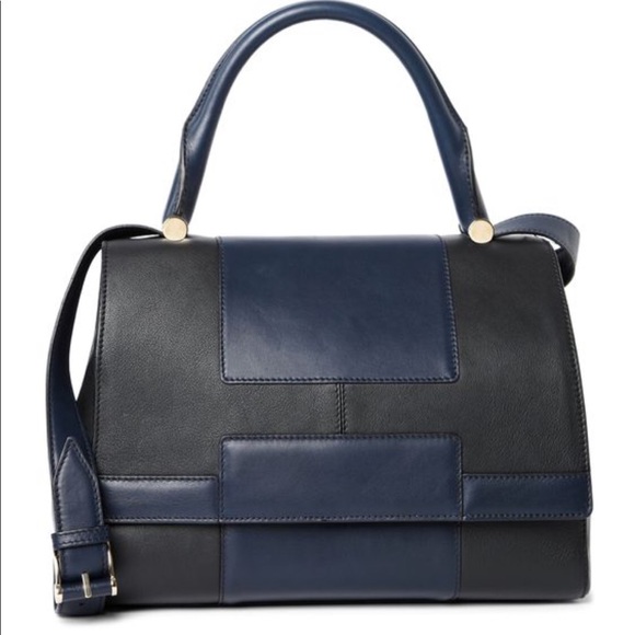 Max Mara Leather Satchel Purse J Bag Two Tone - Picture 1 of 8